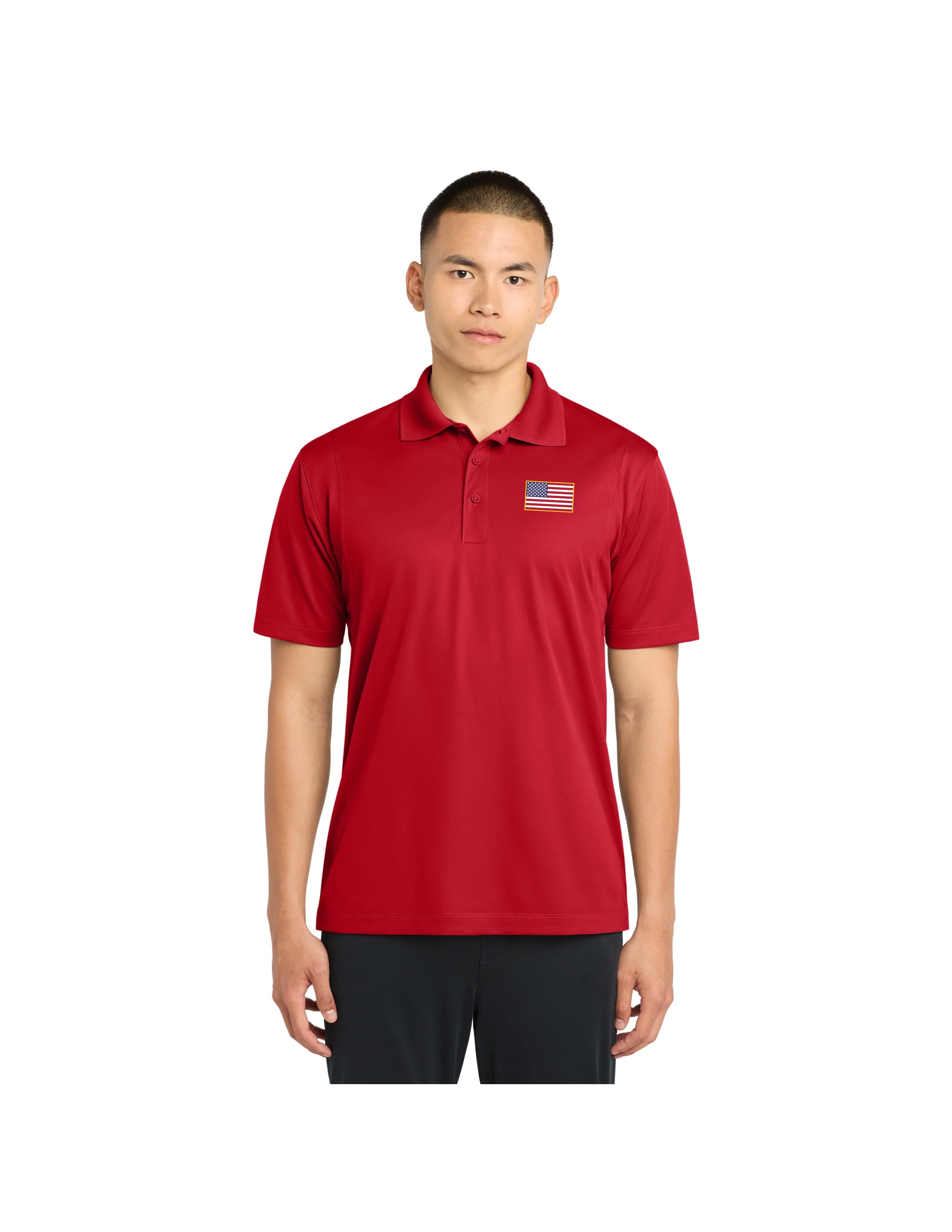 Embroidered American Flag Performance Polo - Red - Image 3