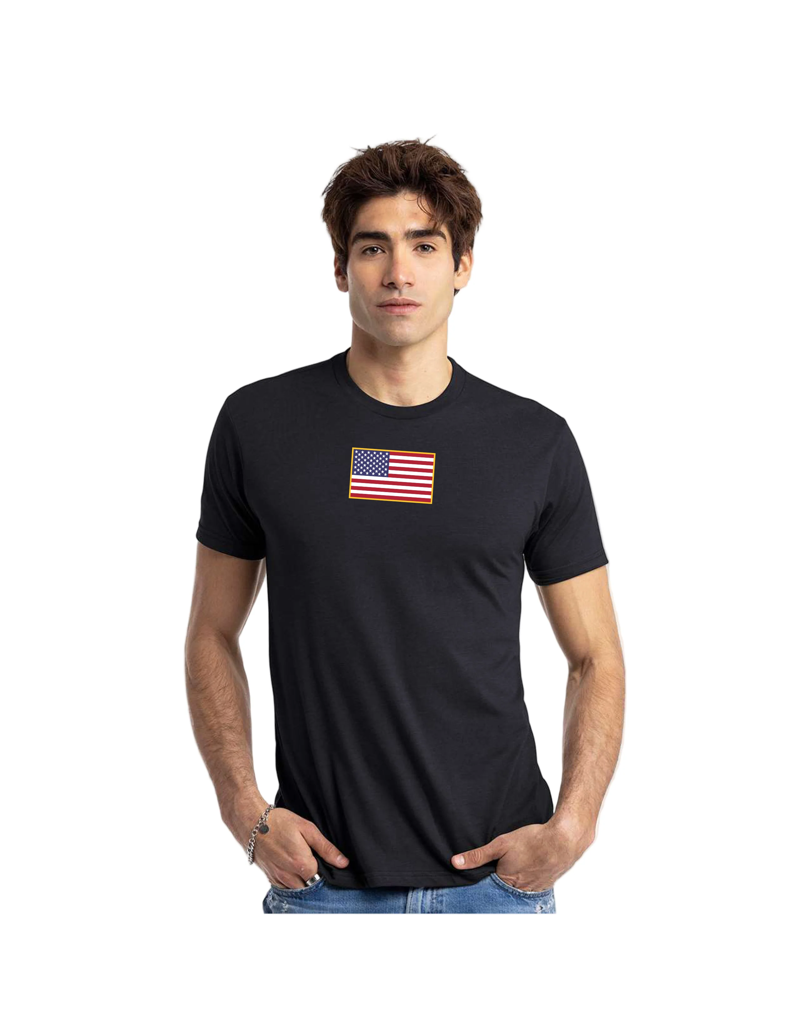 Patriotic American Flag T-Shirt - Black - Image 2