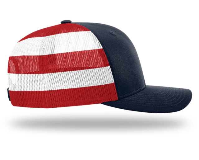 USA Flag Patch Hat, Richardson 112PM Printed Mesh Trucker | Navy/Stars and Stripes - Image 3